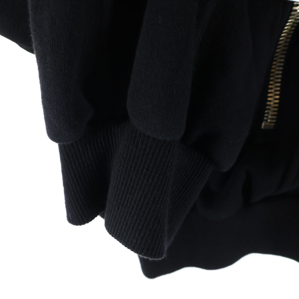 BALMAIN(バルマン) Asymmetric Zip Hooded Sweatshirt エンボス加工 アシンメトリージップアップスウェットパーカー ブラック W7H6106JO12M