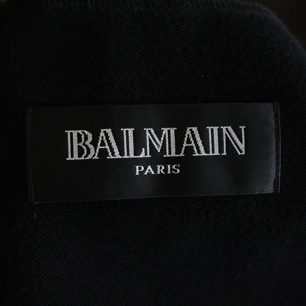 BALMAIN(バルマン) Asymmetric Zip Hooded Sweatshirt エンボス加工 アシンメトリージップアップスウェットパーカー ブラック W7H6106JO12M