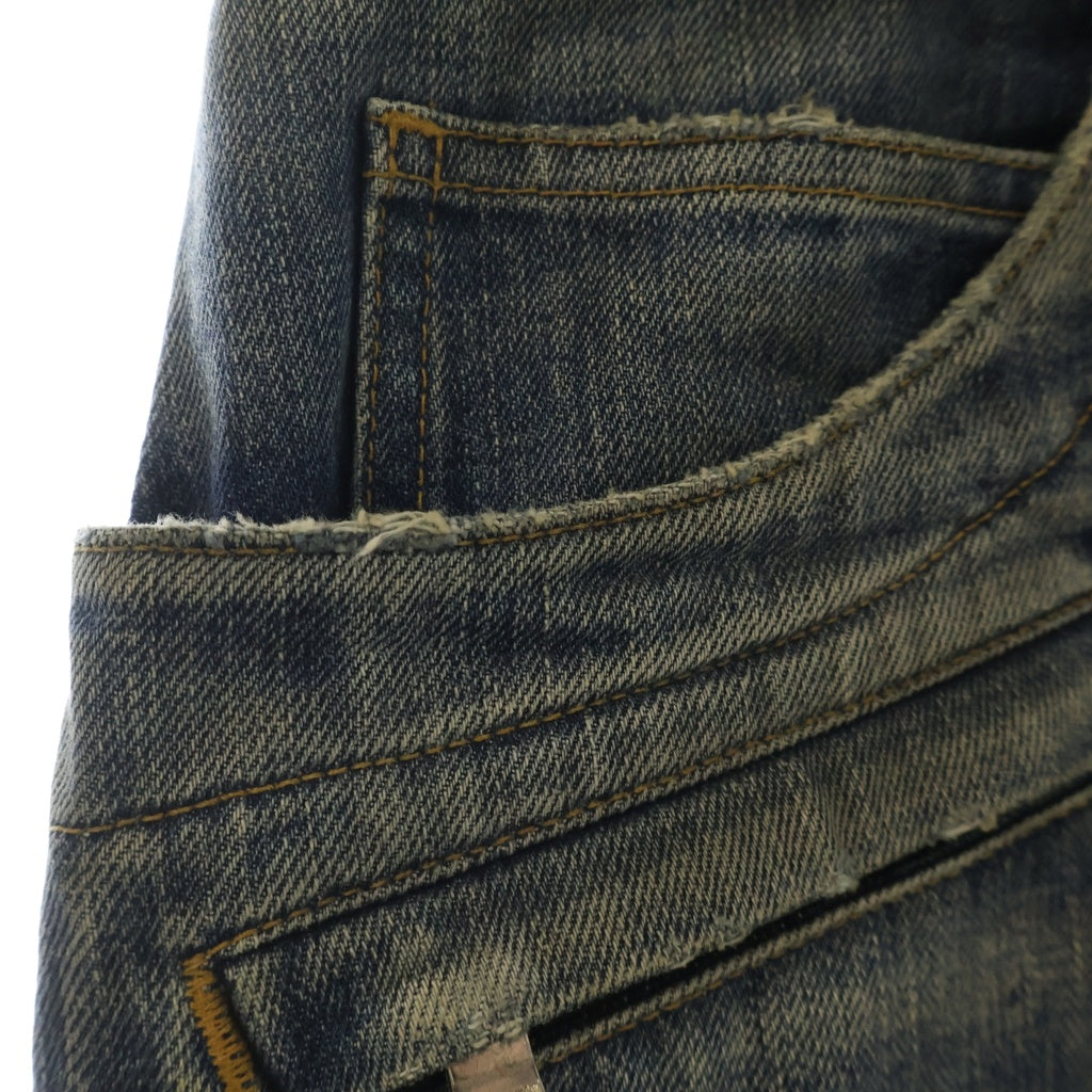 BALMAIN(バルマン) バイカーデニム キルティングステッチ ダメージ加工 ジップポケット ジーンズ パンツ インディゴ