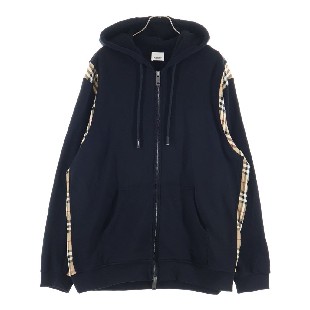 BURBERRY LONDON(バーバリーロンドン) ヴィンテージ チェック柄切替 コットン ジップアップ フーディー パーカー ブラック 8034510