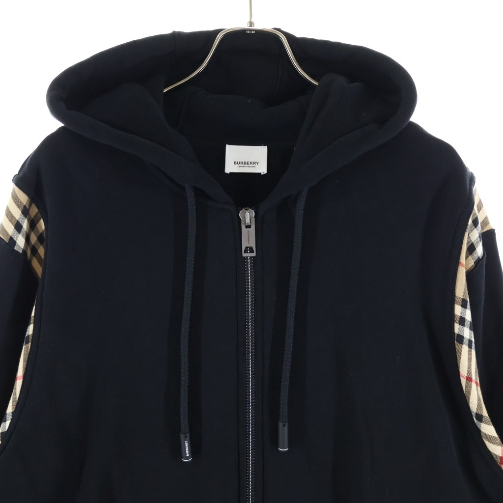 BURBERRY LONDON(バーバリーロンドン) ヴィンテージ チェック柄切替 コットン ジップアップ フーディー パーカー ブラック 8034510
