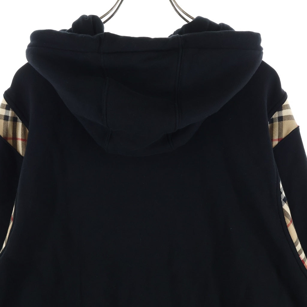 BURBERRY LONDON(バーバリーロンドン) ヴィンテージ チェック柄切替 コットン ジップアップ フーディー パーカー ブラック 8034510