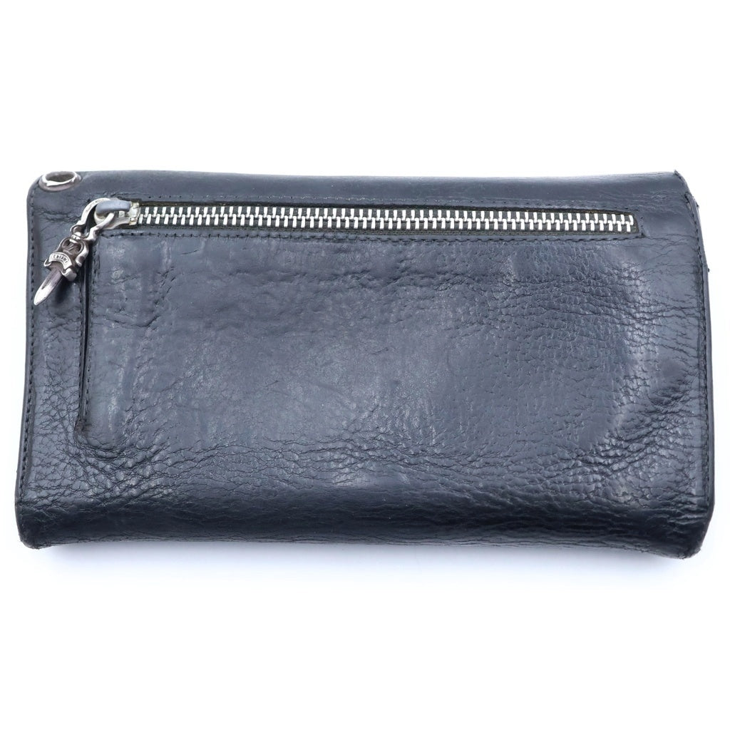 CHROME HEARTS(クロムハーツ) WAVE ウェーブ ロングウォレット 長財布 クロスボタン レザー ブラック