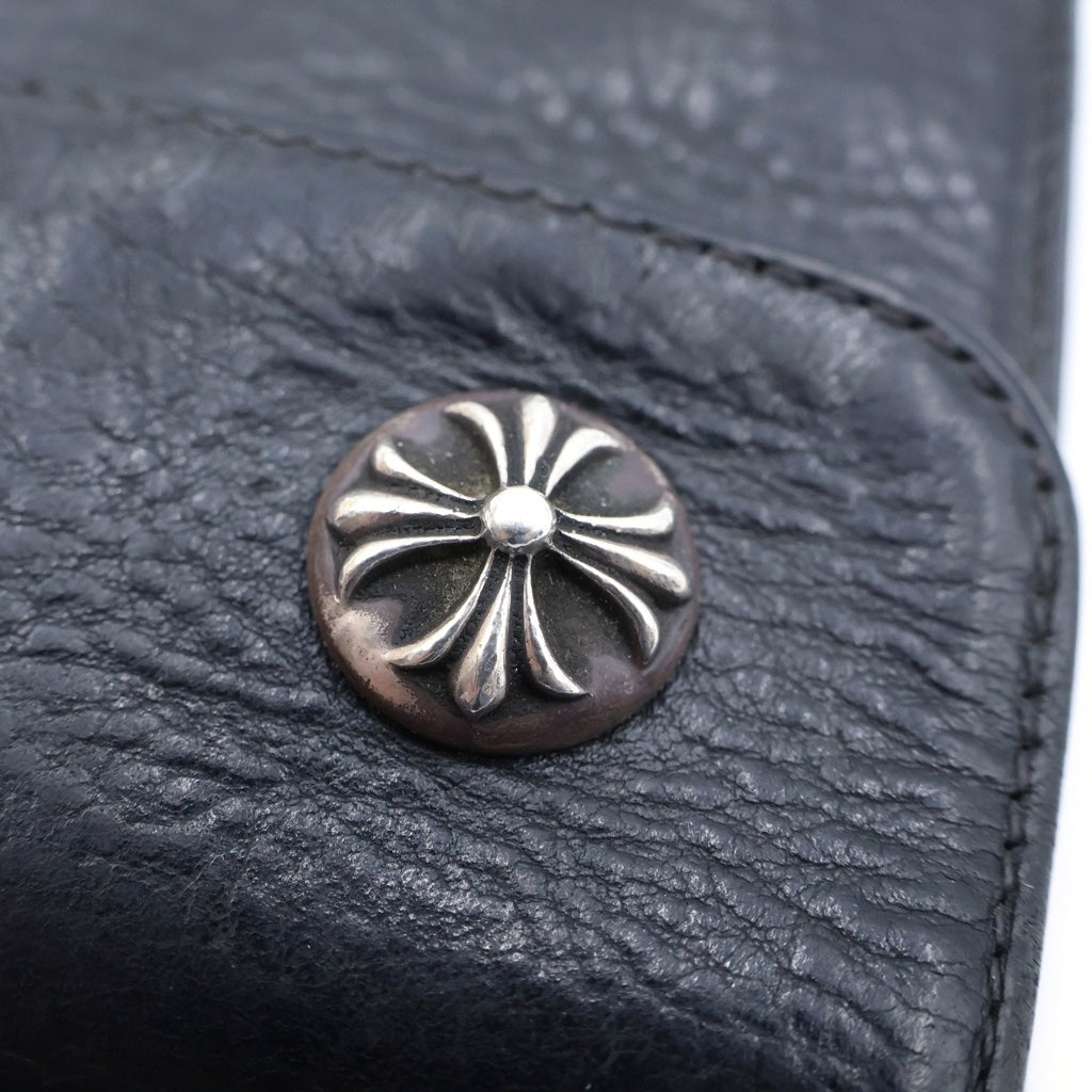 CHROME HEARTS(クロムハーツ) WAVE ウェーブ ロングウォレット 長財布 クロスボタン レザー ブラック