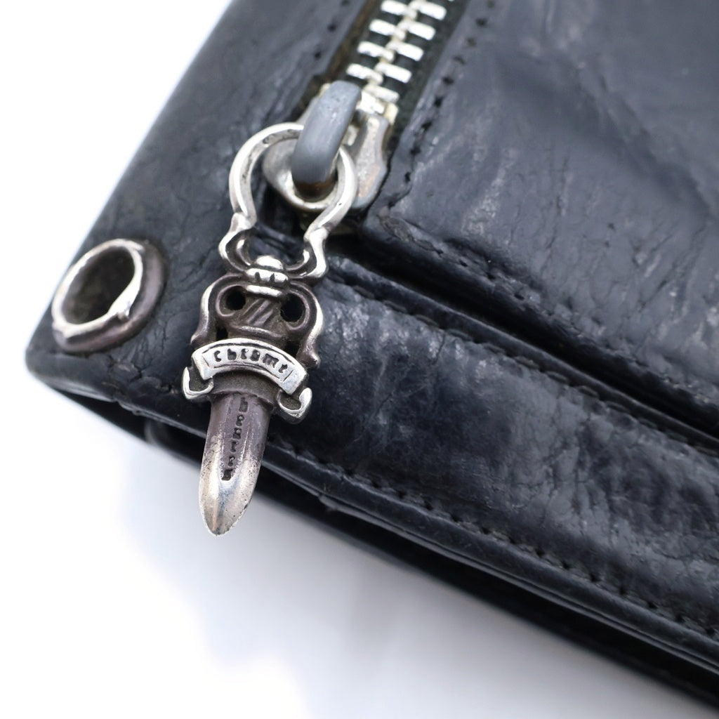 CHROME HEARTS(クロムハーツ) WAVE ウェーブ ロングウォレット 長財布 クロスボタン レザー ブラック
