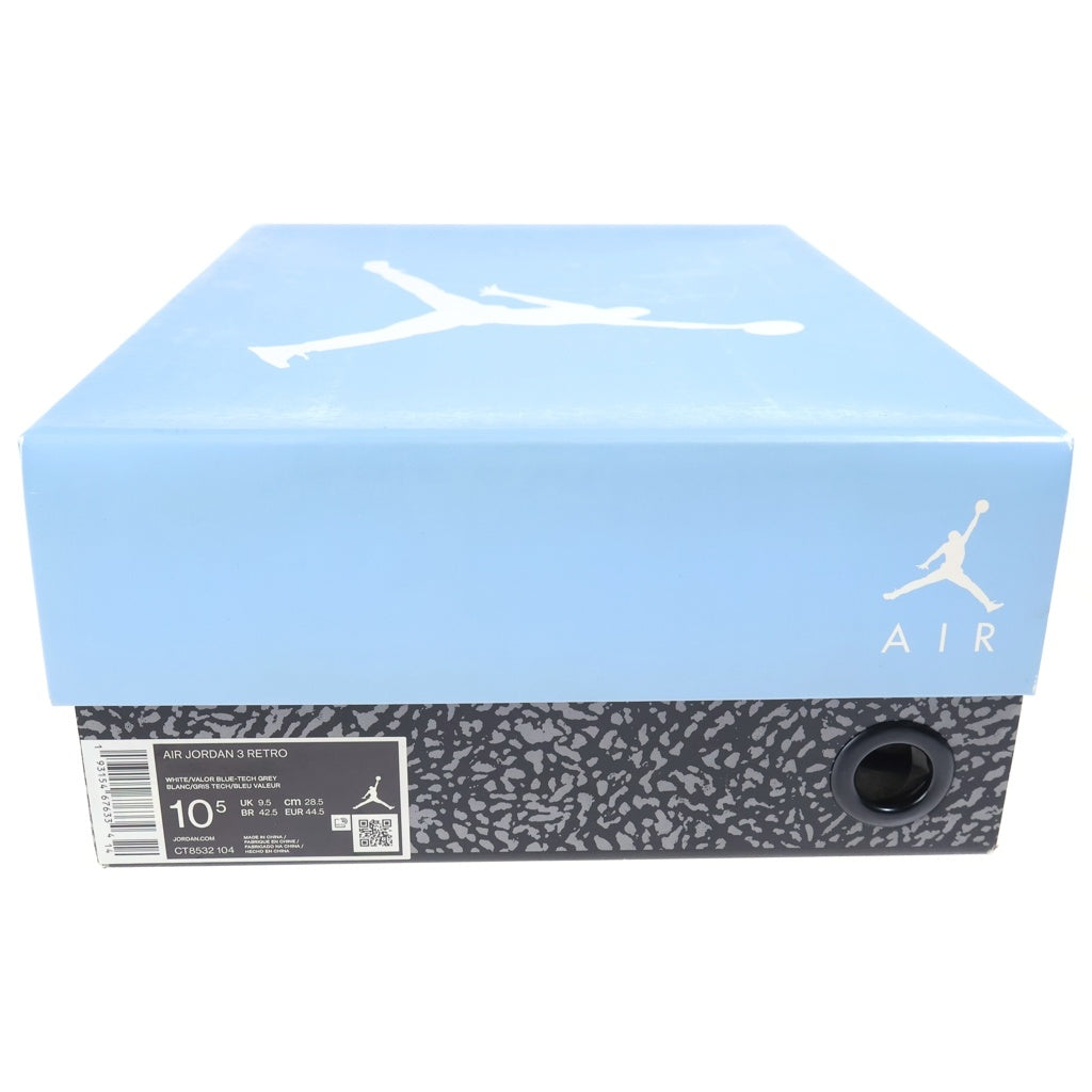 NIKE(ナイキ) AIR JORDAN RETRO UNC エアジョーダン 3 レトロ ユーエヌシー(2020) ハイカット スニーカー ホワイト/ライトブルー US10.5/28.5cm CT8532-104