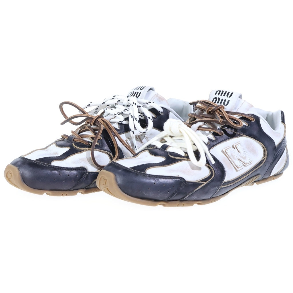 miumiu(ミュウミュウ) ×NEW BALANCE ニューバランス レザーローカットスニーカー ブラック/ホワイト 5E165E