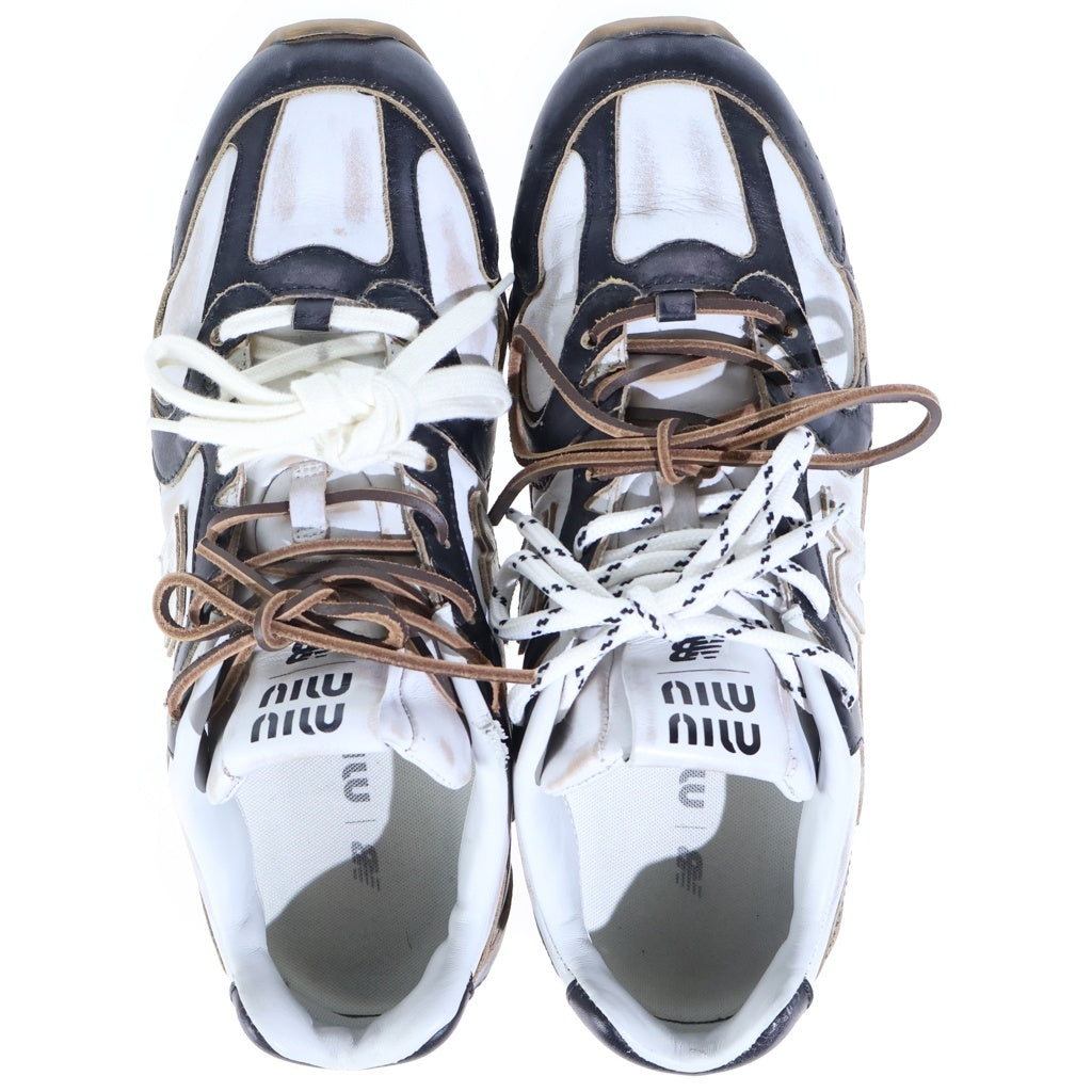 miumiu(ミュウミュウ) ×NEW BALANCE ニューバランス レザーローカットスニーカー ブラック/ホワイト 5E165E