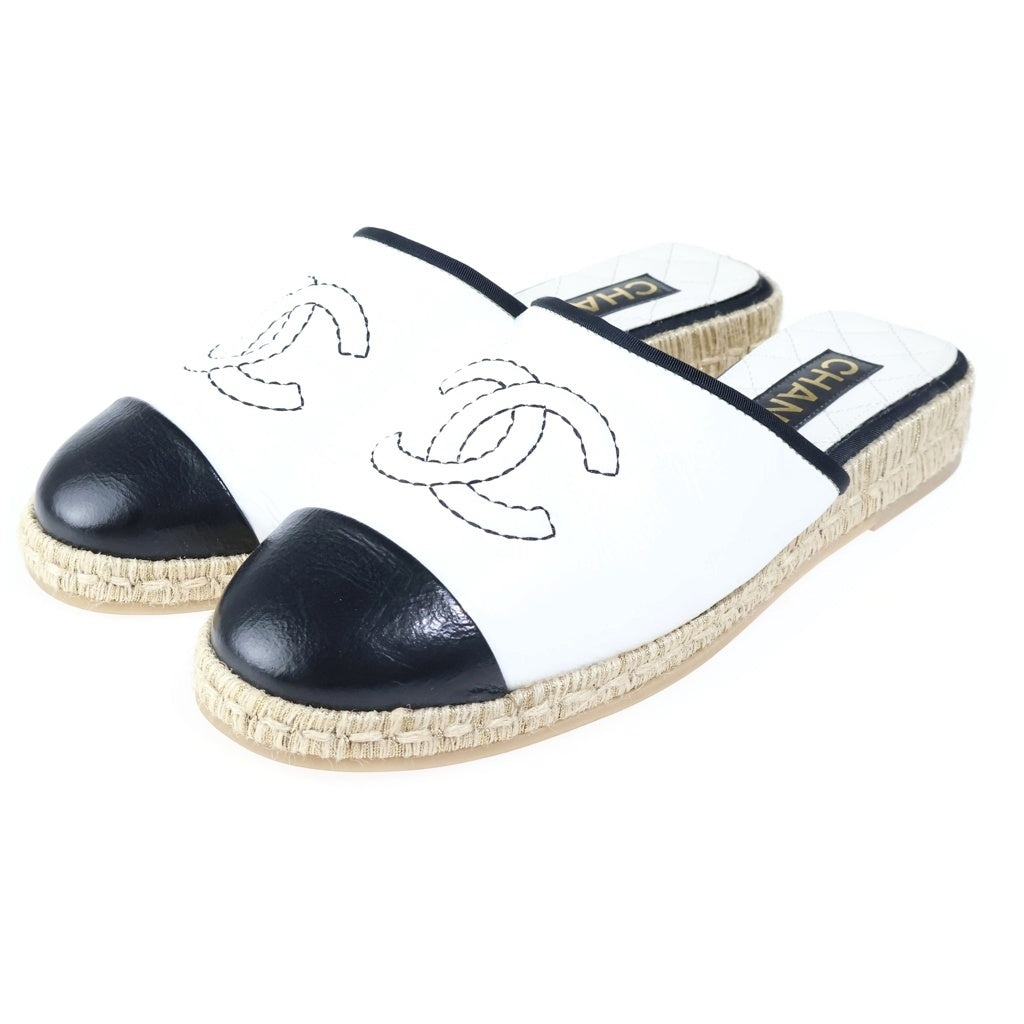CHANEL(シャネル) ココマーク エスパドリーユ フラット サンダル ホワイト/ブラック レディース G40016