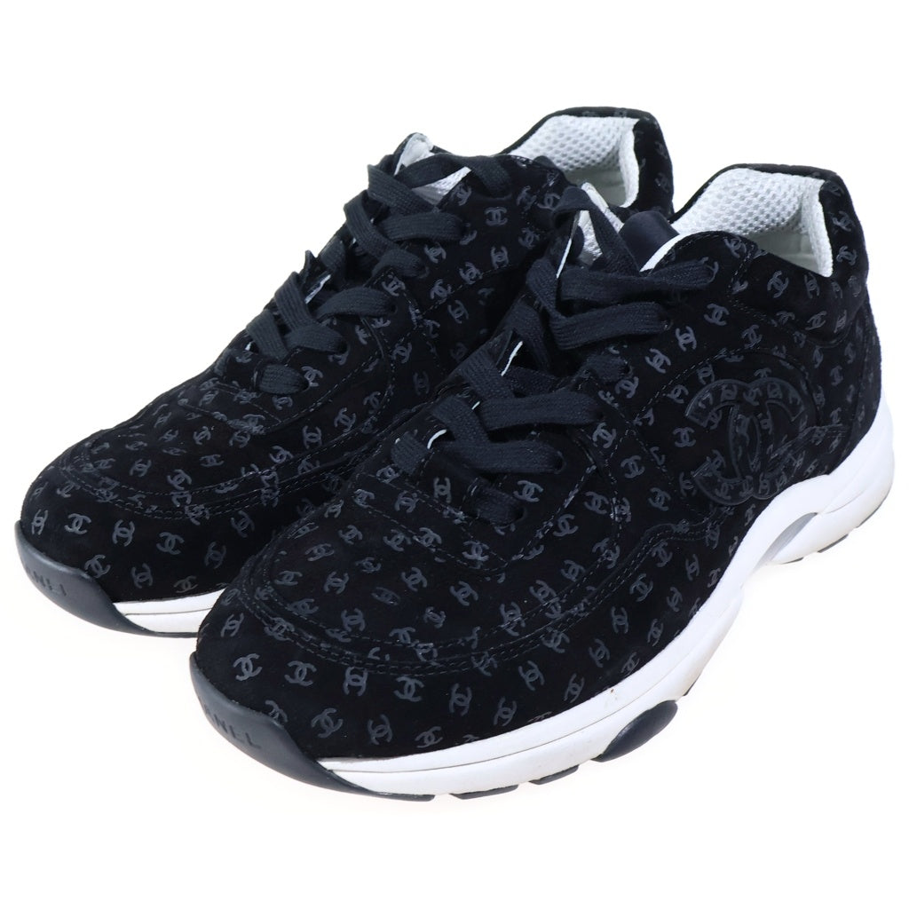 CHANEL(シャネル) ココマーク総柄プリント スエードレザー ローカットスニーカー ブラック レディース G39232