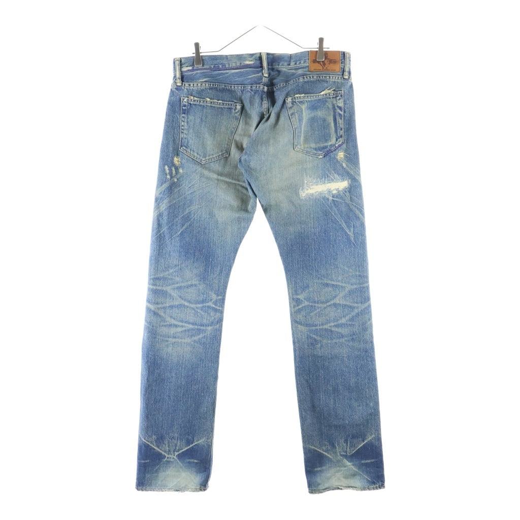 HYSTERIC GLAMOUR(ヒステリックグラマー) PF加工 スリムストレートデニムダメージ加工 ピラミッドスタッズ ジーンズ パンツ インディゴ