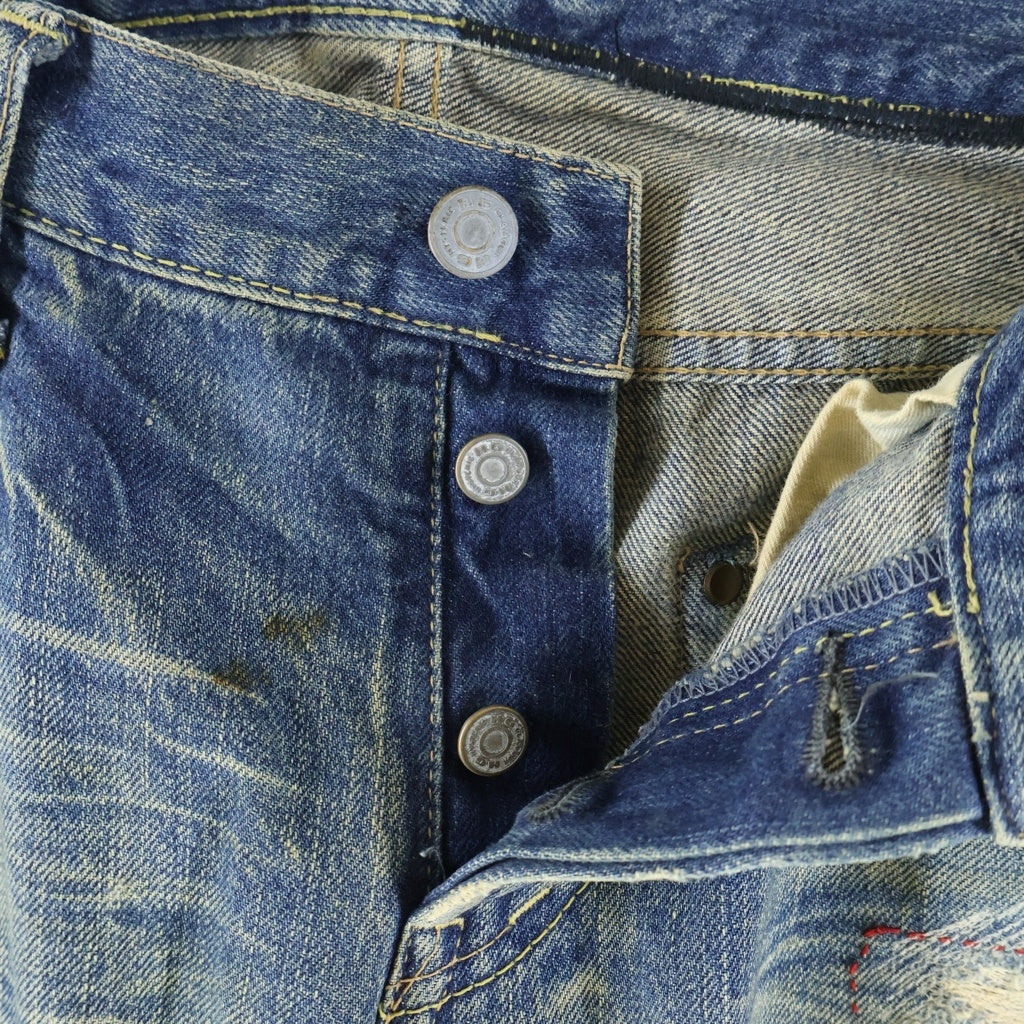 HYSTERIC GLAMOUR(ヒステリックグラマー) PF加工 スリムストレートデニムダメージ加工 ピラミッドスタッズ ジーンズ パンツ インディゴ
