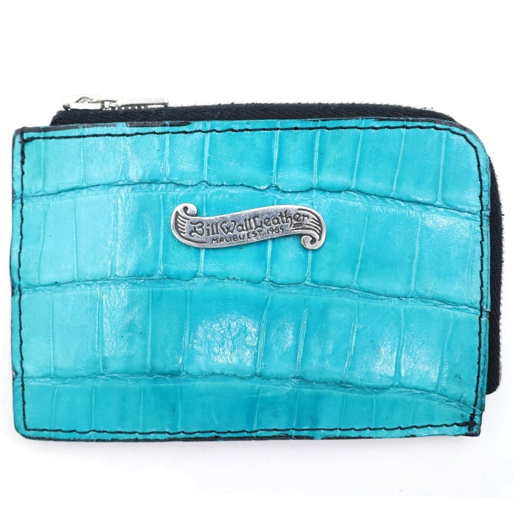 Bill Wall Leather/BWL(ビルウォールレザー) シルバーバナープレート クロコダイルレザー ジップコインケース ライトブルー レディース