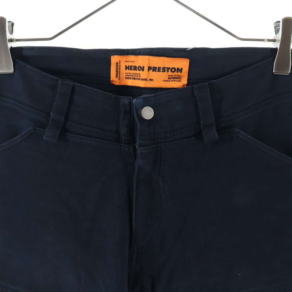 HERON PRESTON(ヘロンプレストン) ロゴパッチ サイドジップ シャーリング コットン カーゴパンツ ブラック