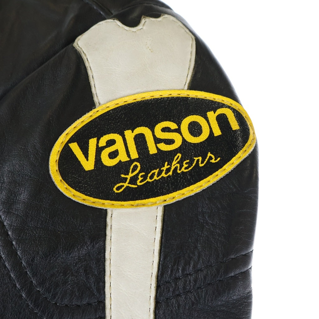 VANSON(バンソン) ボーンアップリケ刺繍 ロゴワッペン付き レザー レーシングスーツ オールインワン つなぎ ブラック/ホワイト