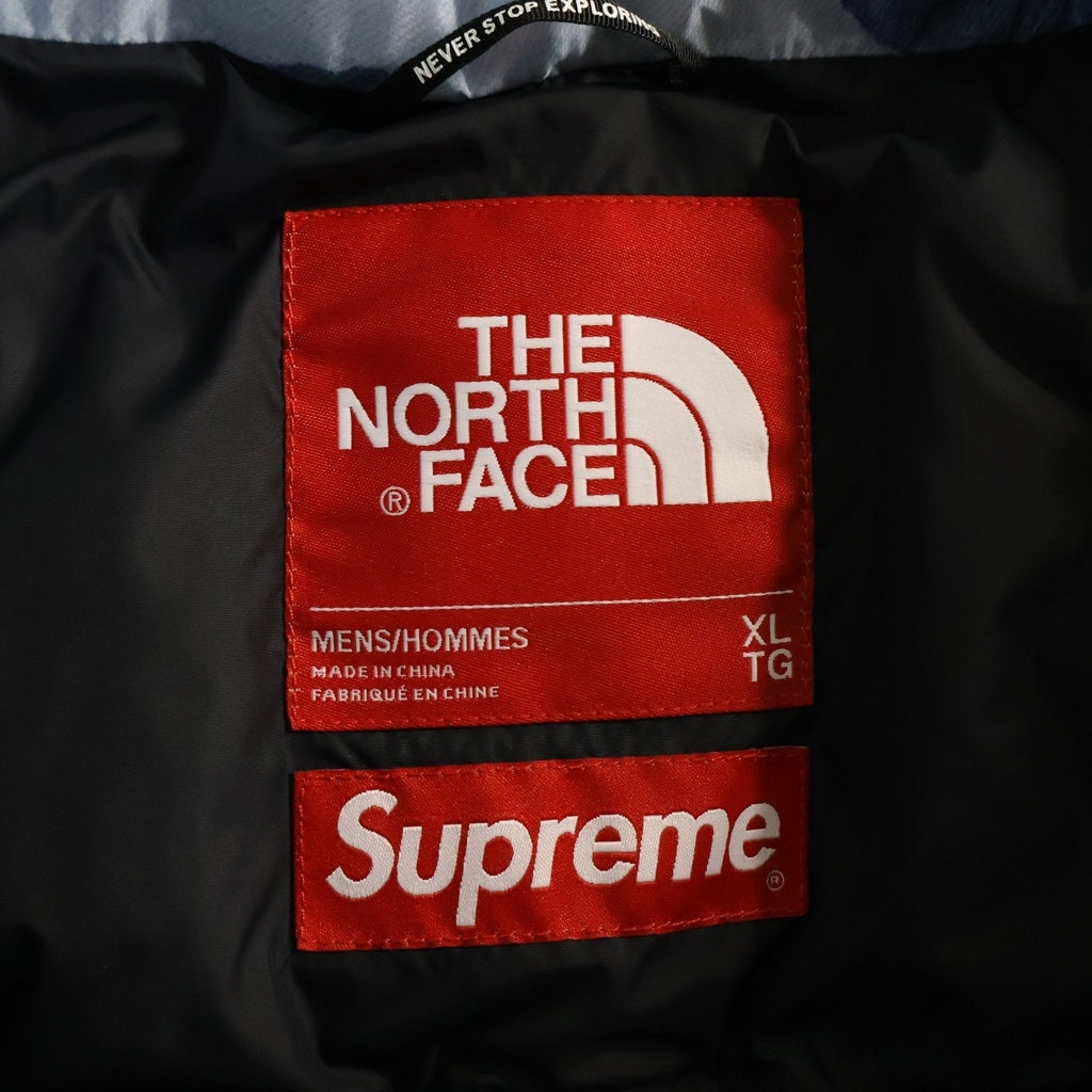 SUPREME(シュプリーム) 21AW ×ザノースフェイス ブリーチド デニム プリント ヌプシ ジャケット 総柄ダウンジャケット ブルー ND92100I ND52100I