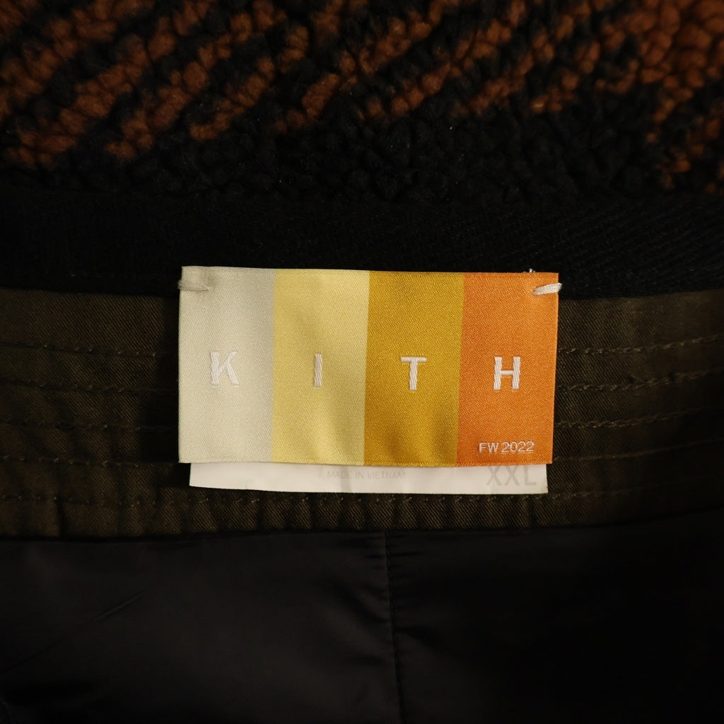 KITH(キス) 22AW PEARSALL LINER JACKET チェック総柄 ボアフリース ライナジャケット ブラウン