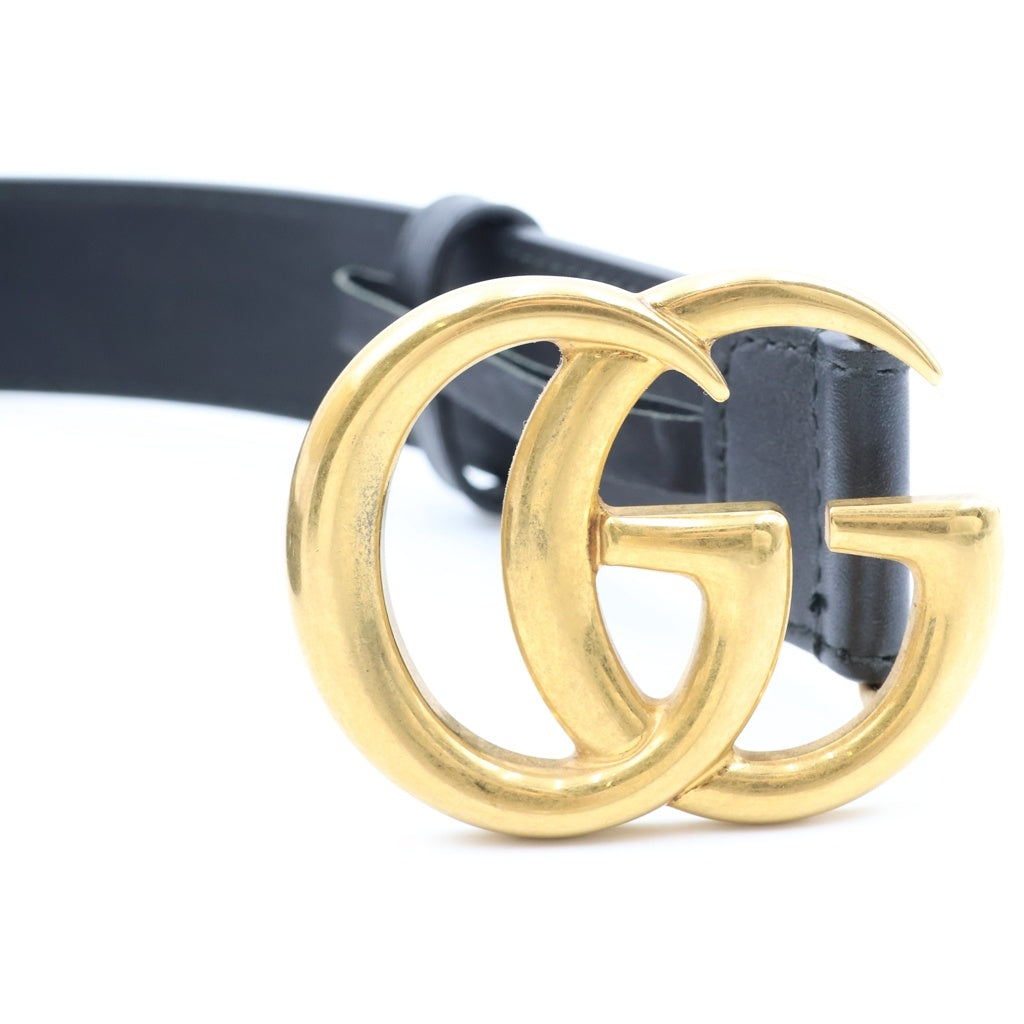 GUCCI(グッチ) GG Marmont Thin Belt ダブルジー ロゴ マーモント シン ナロー レザー ベルト ブラック 414516 AP00T レディース