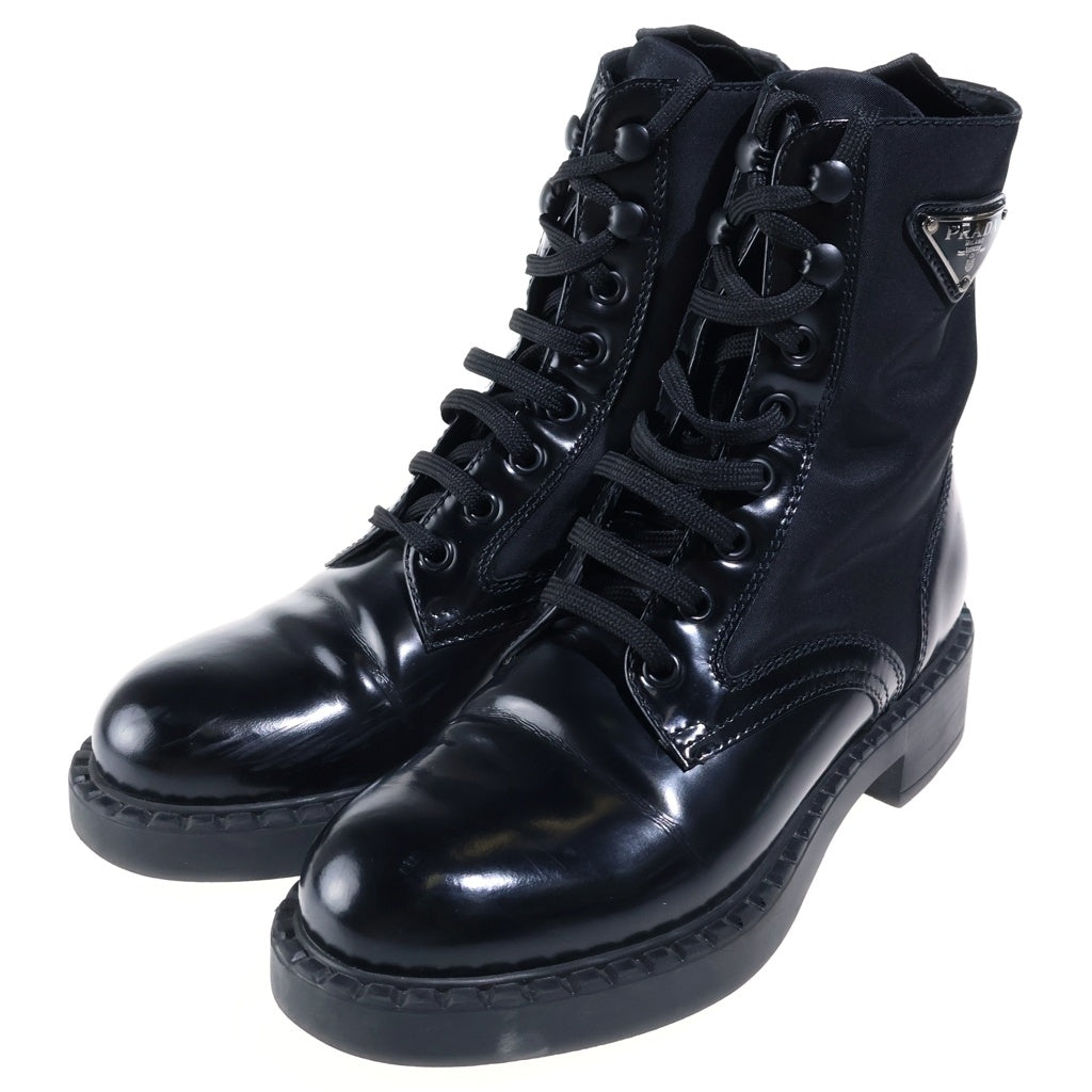 PRADA(プラダ) RE-NYLON リナイロン レースアップ レザー ハイカットブーツ 35 ブラック 1T782M