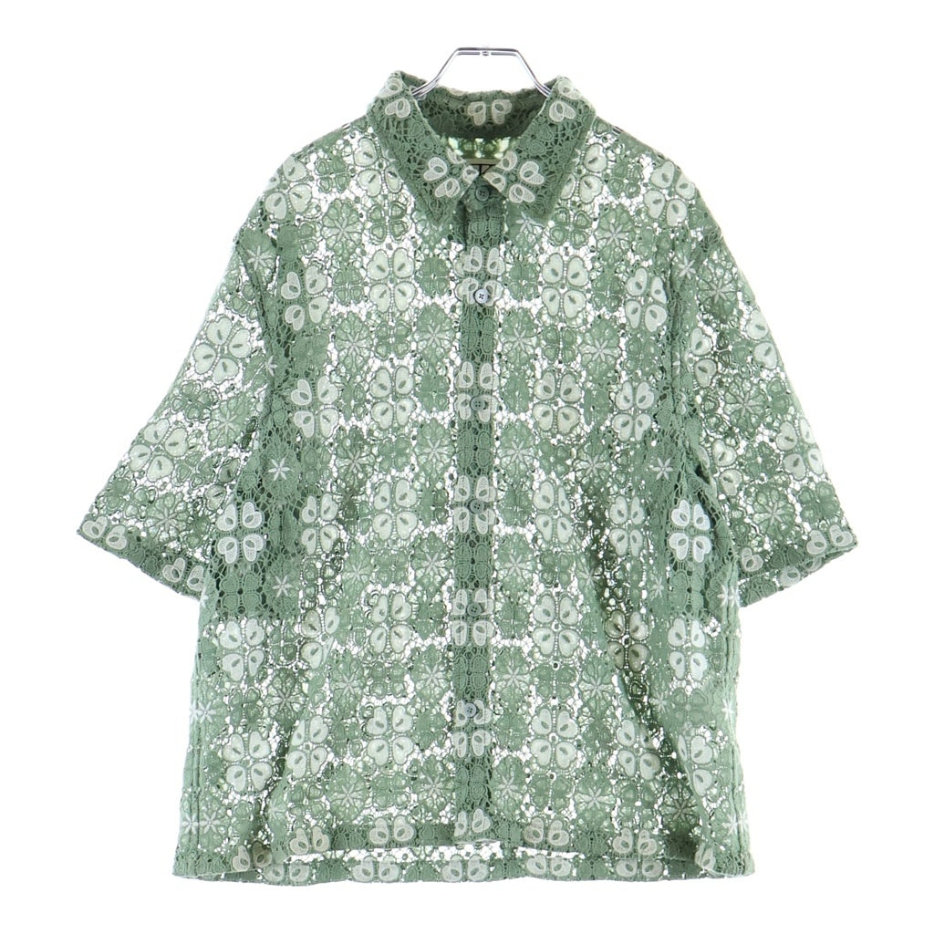 KITH(キス) 26SS &Kin Retro Floral Lace Harvey Shirt アンドキン レトロ フローラル総柄 レース ハーヴィー ボタンダウン 半袖シャツ グリーン