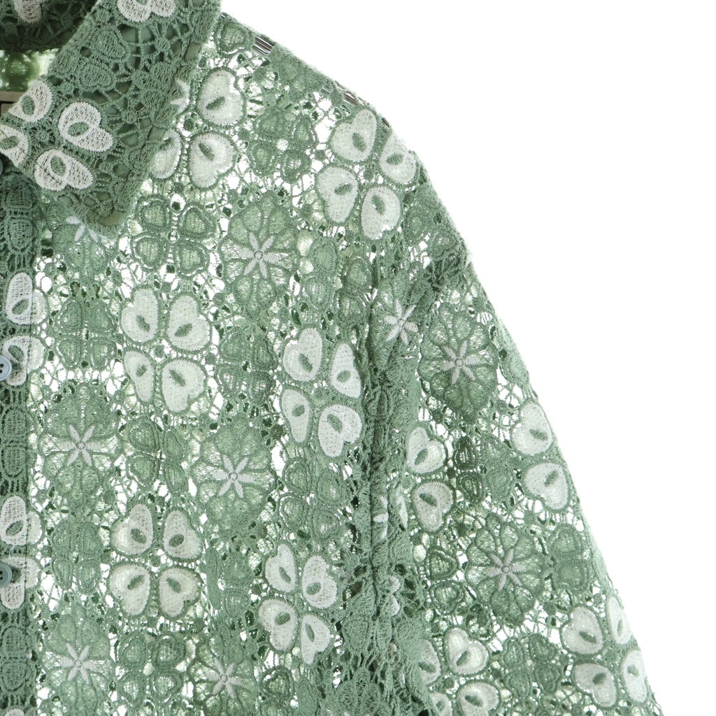 KITH(キス) 26SS &Kin Retro Floral Lace Harvey Shirt アンドキン レトロ フローラル総柄 レース ハーヴィー ボタンダウン 半袖シャツ グリーン