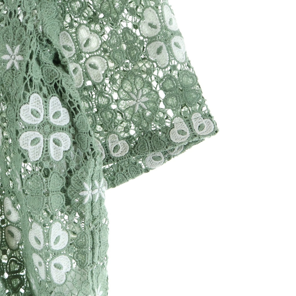 KITH(キス) 26SS &Kin Retro Floral Lace Harvey Shirt アンドキン レトロ フローラル総柄 レース ハーヴィー ボタンダウン 半袖シャツ グリーン