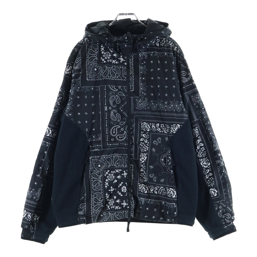 KITH(キス) 25SS Paisley Fleese Jacket ペイズリー総柄 フリース ナイロン ジップアップ フーデッド ジャケット ブラック
