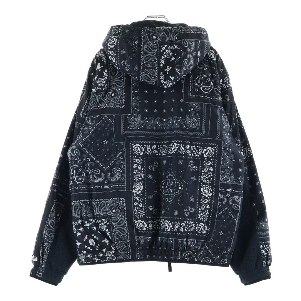 KITH(キス) 25SS Paisley Fleese Jacket ペイズリー総柄 フリース ナイロン ジップアップ フーデッド ジャケット ブラック