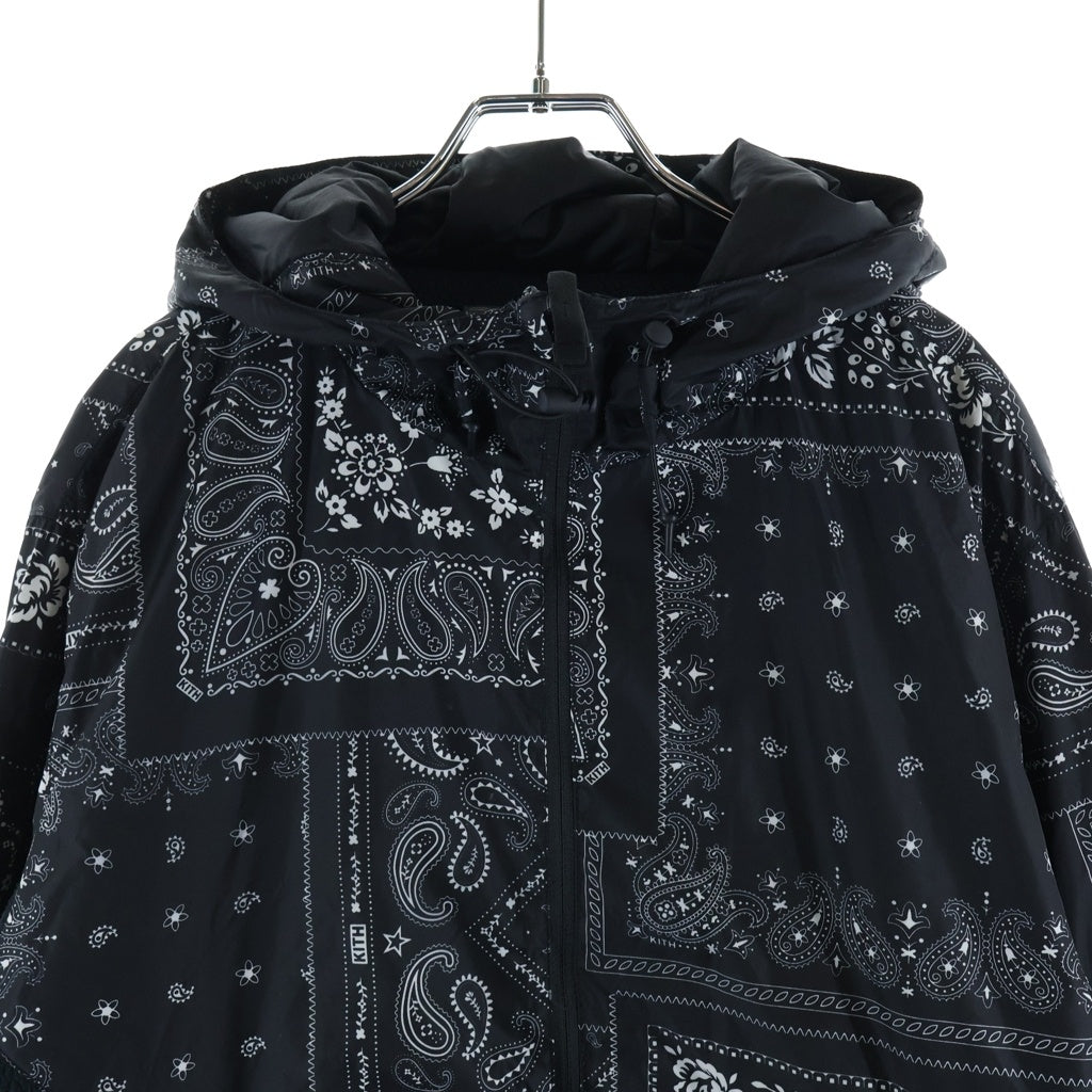 KITH(キス) 25SS Paisley Fleese Jacket ペイズリー総柄 フリース ナイロン ジップアップ フーデッド ジャケット ブラック
