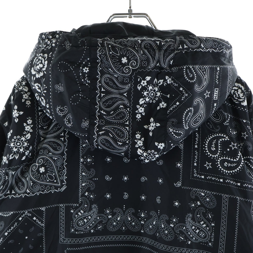 KITH(キス) 25SS Paisley Fleese Jacket ペイズリー総柄 フリース ナイロン ジップアップ フーデッド ジャケット ブラック