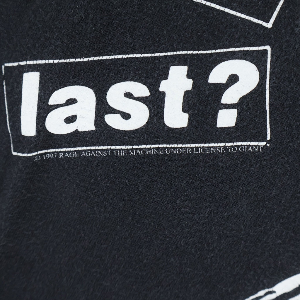 NO BRAND(ノーブランド) 90s Rage Against the Machine Who Laughs Last ジャイアントタグ レイジアゲインスト 両面プリント 半袖Tシャツカットソー ブラック