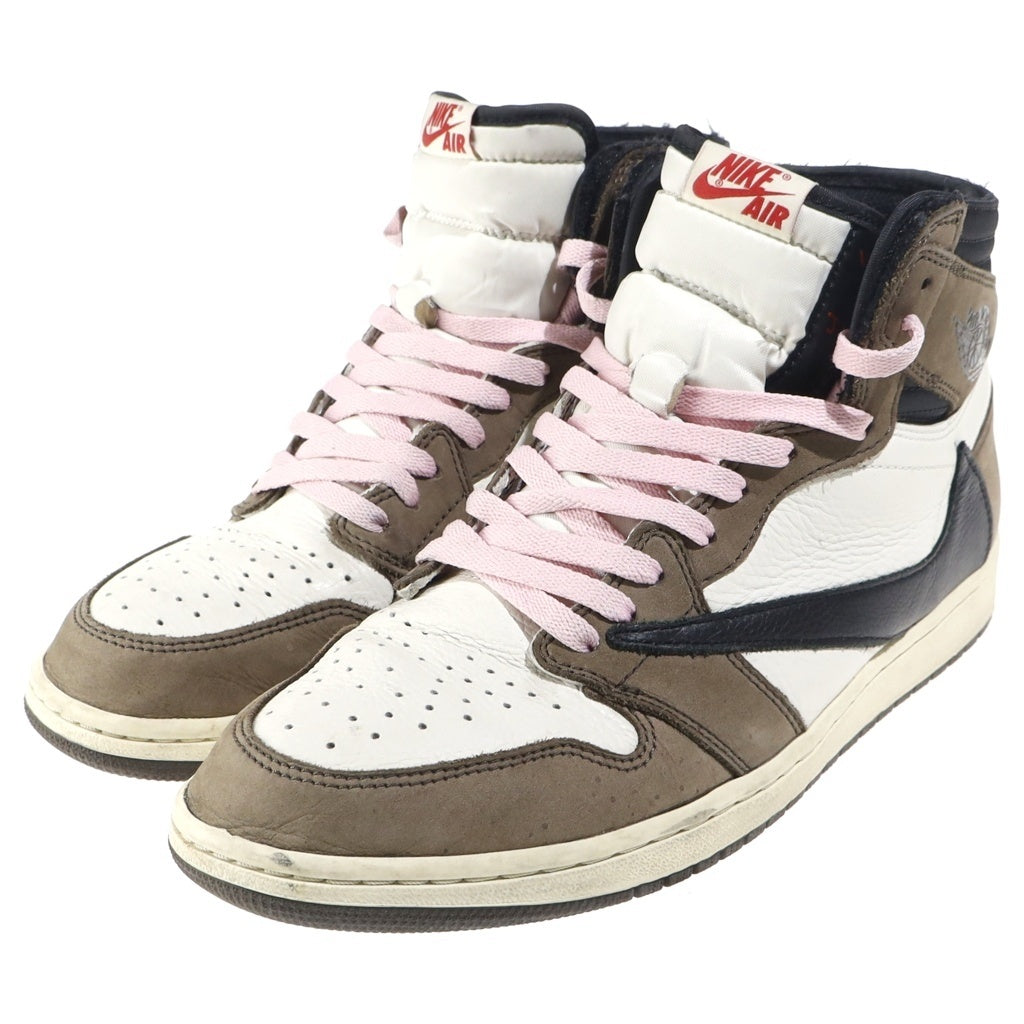 NIKE(ナイキ) ×TRAVIS SCOTT AIR JORDAN 1 HIGH OG TS SP トラヴィススコット エアジョーダン1 レザーハイカットスニーカー ブラウン/ホワイト US12/30cm CD4487-100