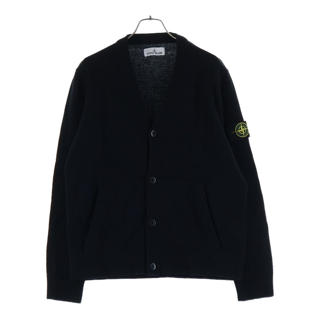 STONE ISLAND(ストーンアイランド) 23AW ロゴパッチ ジロンウール Vネック リブカーディガン ブラック 7915545B6