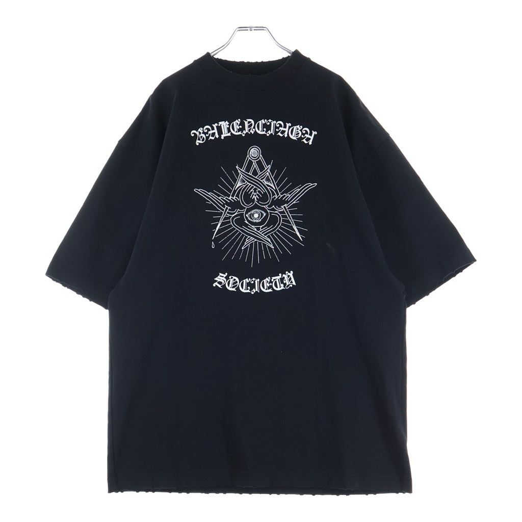 BALENCIAGA(バレンシアガ) 20AW GOTHIC OVERSIZE T-Shirt ゴシック オーバーサイズ オールシーイングアイ フリーメイソン 半袖Tシャツカットソー ブラック 641614 TJV78