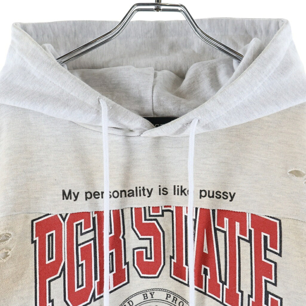 PROJECT G/R(プロジェクトジーアール) Reworked Sport Logo Hooded Sweatshirt リワークド ユーズド加工 スポーツロゴ プルオーバー パーカー フーディー グレー