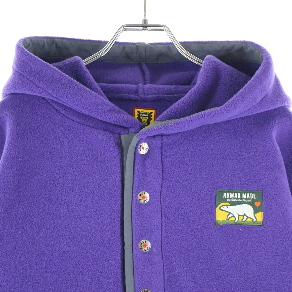 HUMAN MADE(ヒューマンメイド) Fleece Hoodieバックロゴ刺繍 フリース ハーフボタンパーカー フーディー パープル HM28CS020