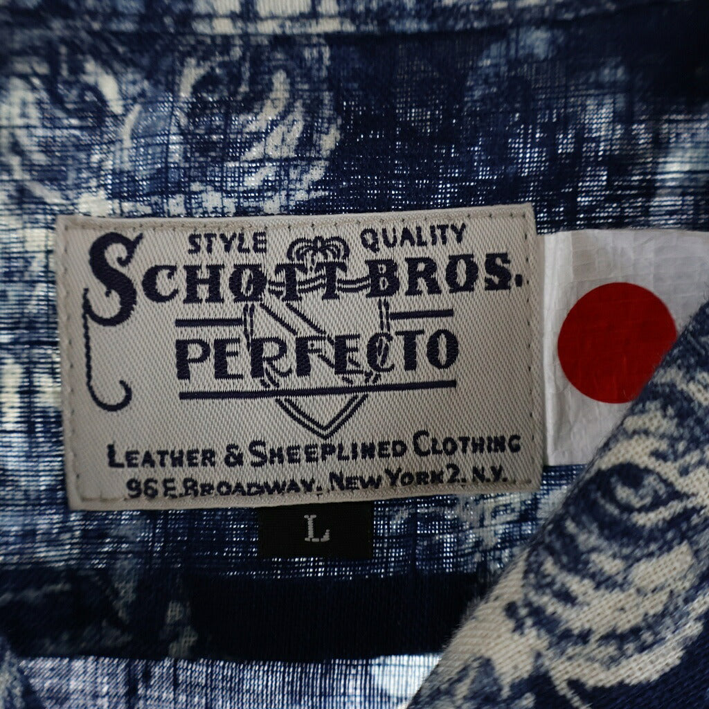 SCHOTT(ショット) ×GYPSY&SONS INDIGO SHIRT ジプシー&サンズ 百虎総柄 リネン ボタントップ 半袖シャツ インディゴ