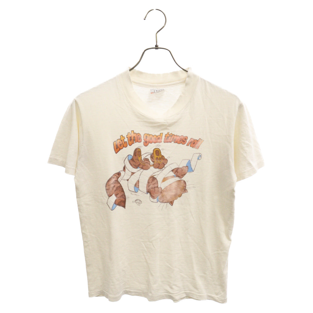 VINTAGE(ヴィンテージ) 80s VINTAGE Hanesボディ フロントプリント半袖Tシャツ カットソー ホワイト