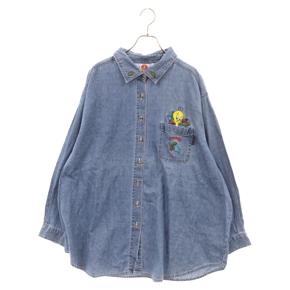 VINTAGE(ヴィンテージ) 00S LOONEY TUNES TWEETY トゥイーティー 1ポケット デニム長袖シャツ インディゴ レディース