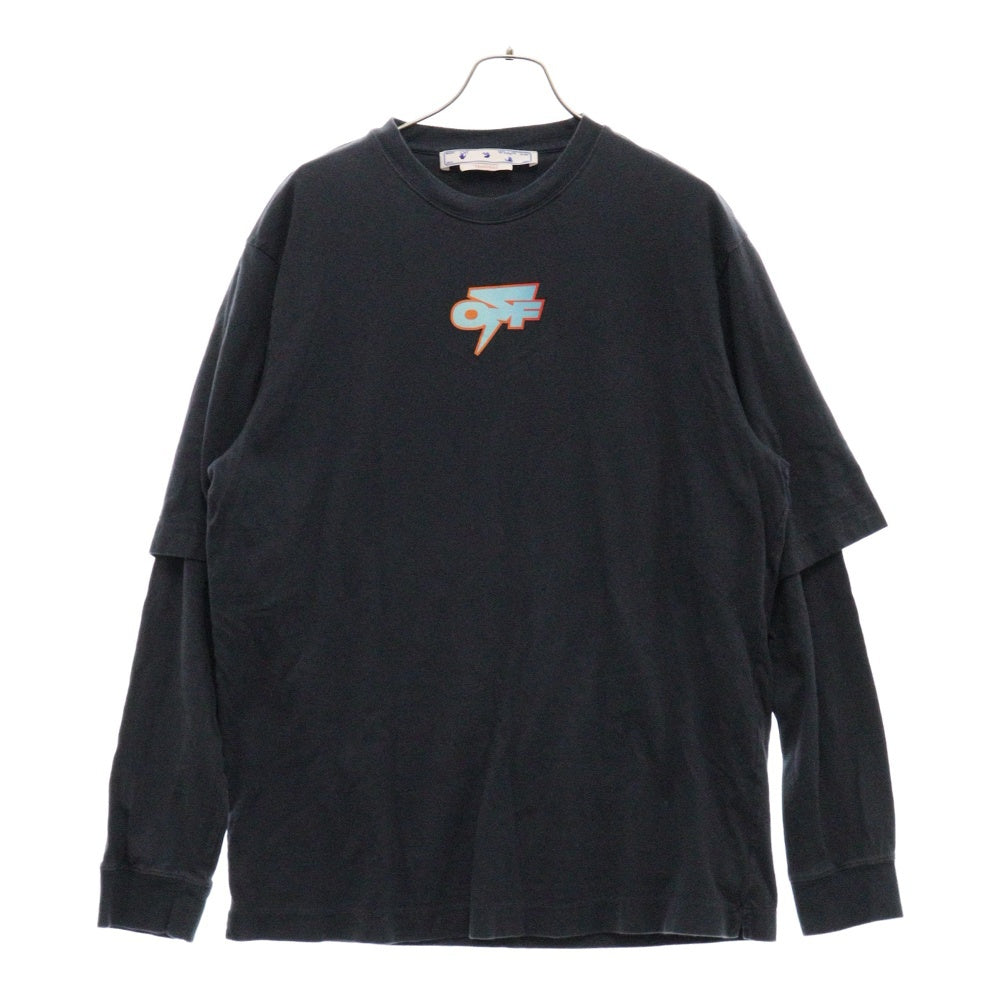 OFF-WHITE(オフホワイト) Degrade Thud Slim 長袖Tシャツ ロンT ロングスリーブカットソー バックプリントロゴ ネイビーOMAB068F22JER002
