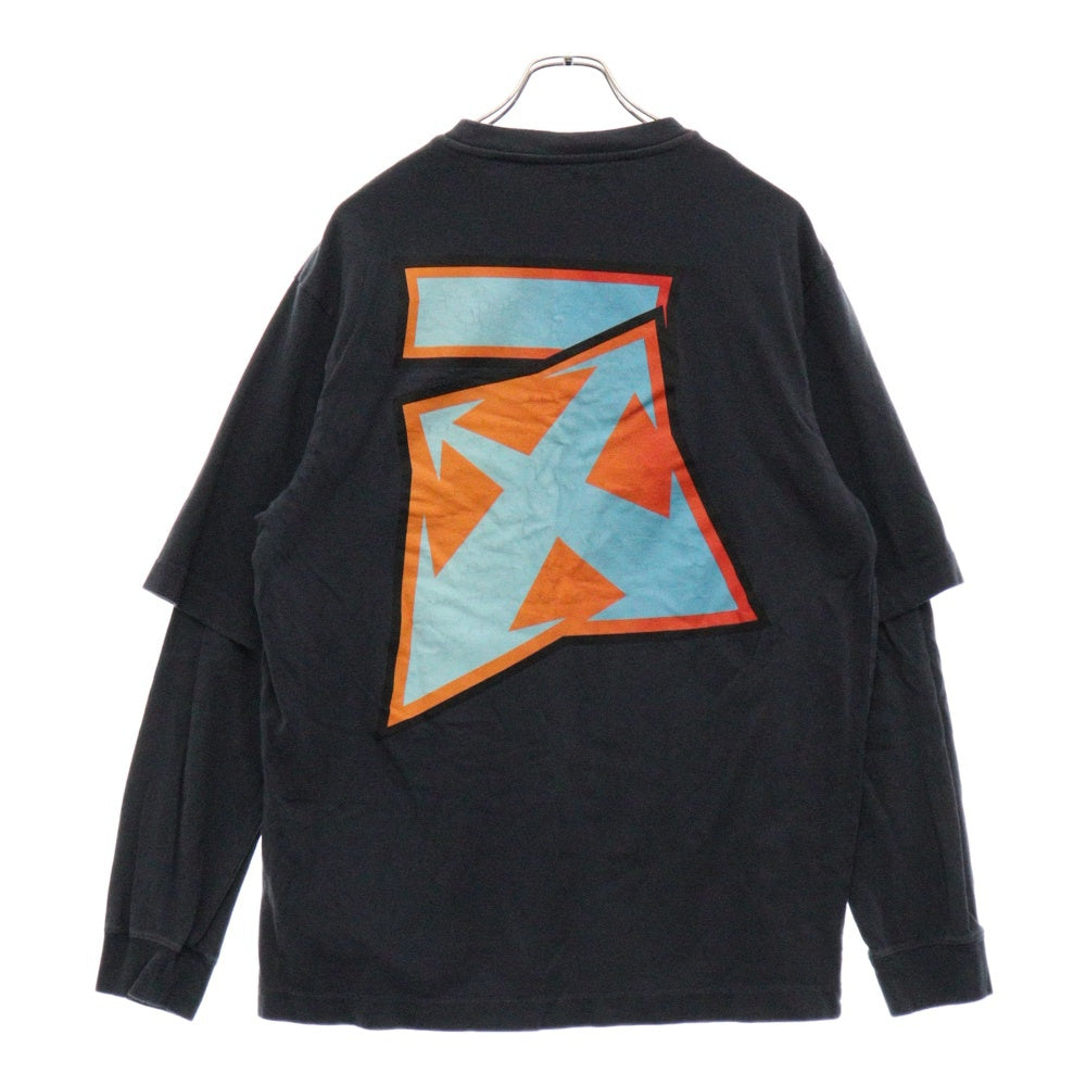 OFF-WHITE(オフホワイト) Degrade Thud Slim 長袖Tシャツ ロンT ロングスリーブカットソー バックプリントロゴ ネイビーOMAB068F22JER002