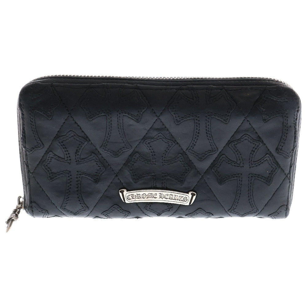 CHROME HEARTS(クロムハーツ) REC F ZIP/QUILTED クロスパッチ キルティングレザーウォレット 財布 ブラック