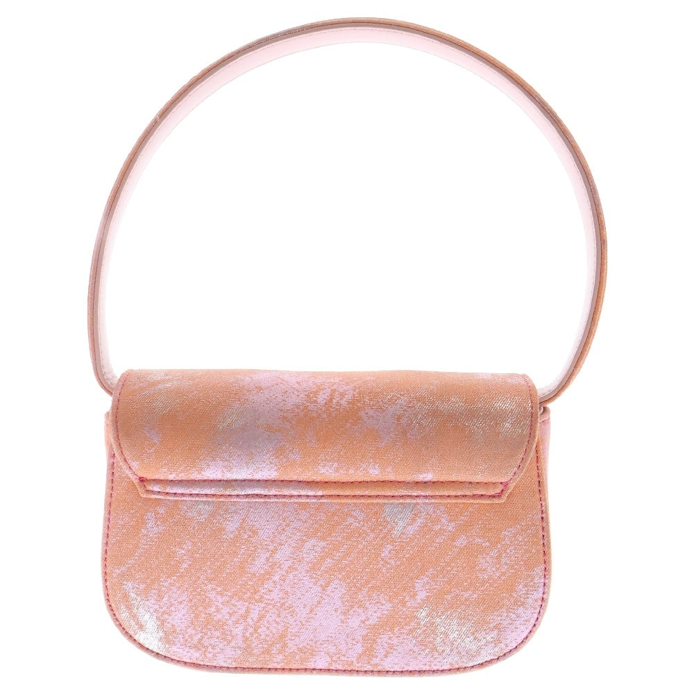 DIESEL(ディーゼル) 1DR-Iconic Shoulder Bag ロゴプレート デニムハンドバッグ ショルダーバッグ ピンク/オレンジ X08396P6810