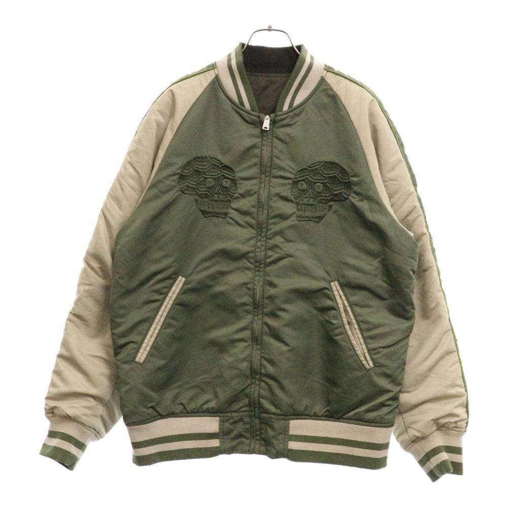 ALPHA INDUSTRIES(アルファ インダストリーズ) スカル刺繍リバーシブル中綿ジャケット カーキ TA1258-003