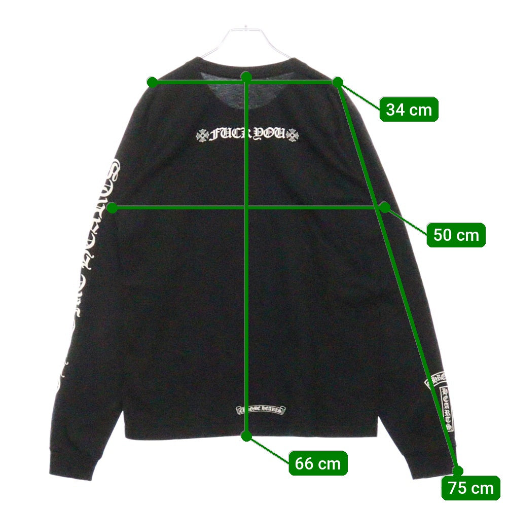 CHROME HEARTS(クロムハーツ) Fuck You L/S Pocket Tee ファックユーバック ロゴ ポケット付き クルーネック 長袖Tシャツ カットソー ブラック 2212-304-0221