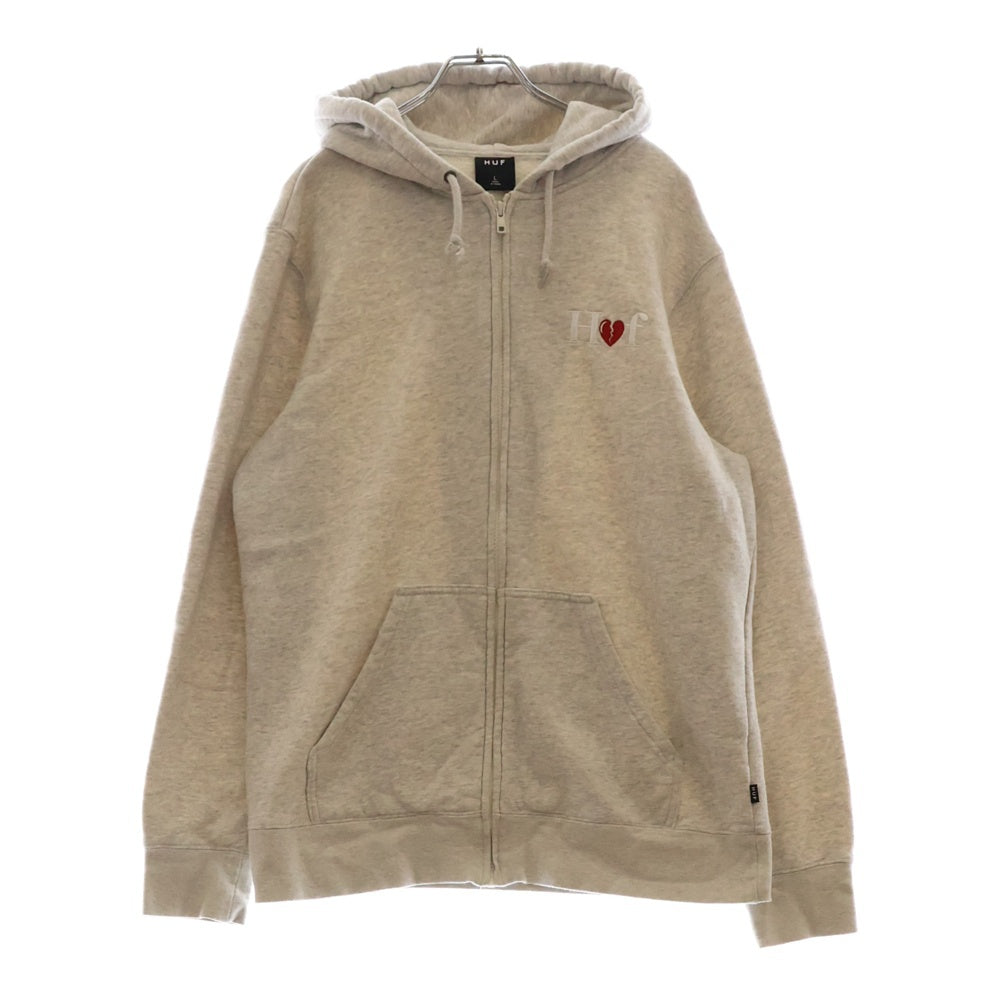 HUF(ハフ) MILTON ZIP-UP HOODIE フロントロゴ刺繍 ジップアップパーカー フーディー グレー