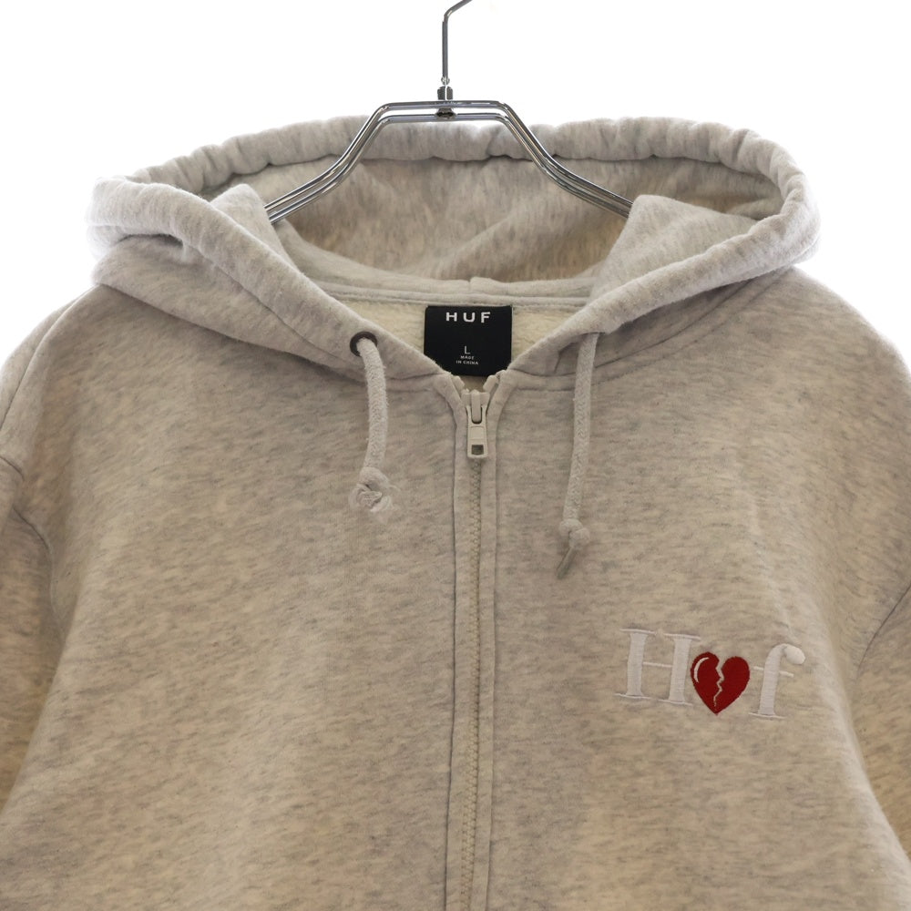 HUF(ハフ) MILTON ZIP-UP HOODIE フロントロゴ刺繍 ジップアップパーカー フーディー グレー