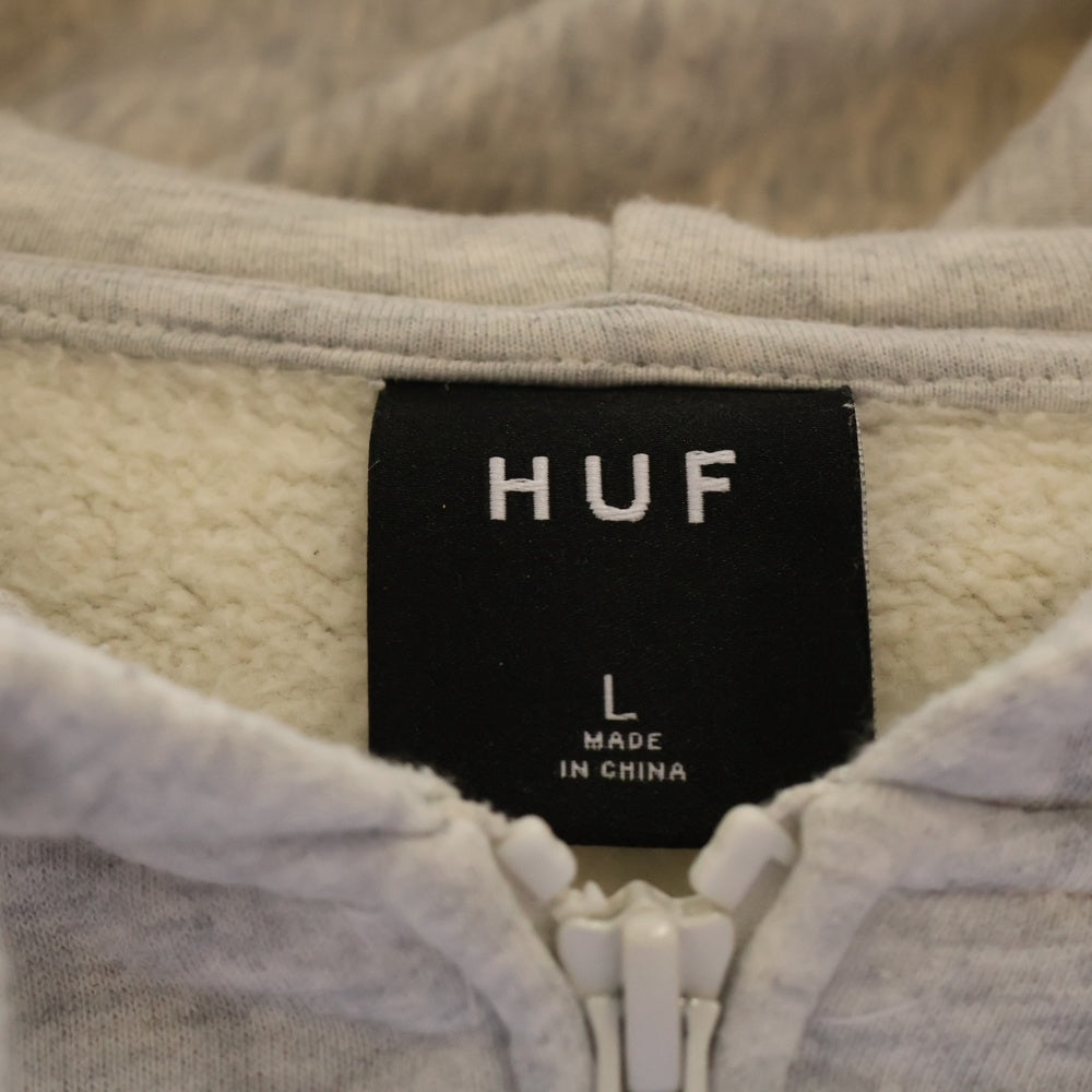 HUF(ハフ) MILTON ZIP-UP HOODIE フロントロゴ刺繍 ジップアップパーカー フーディー グレー