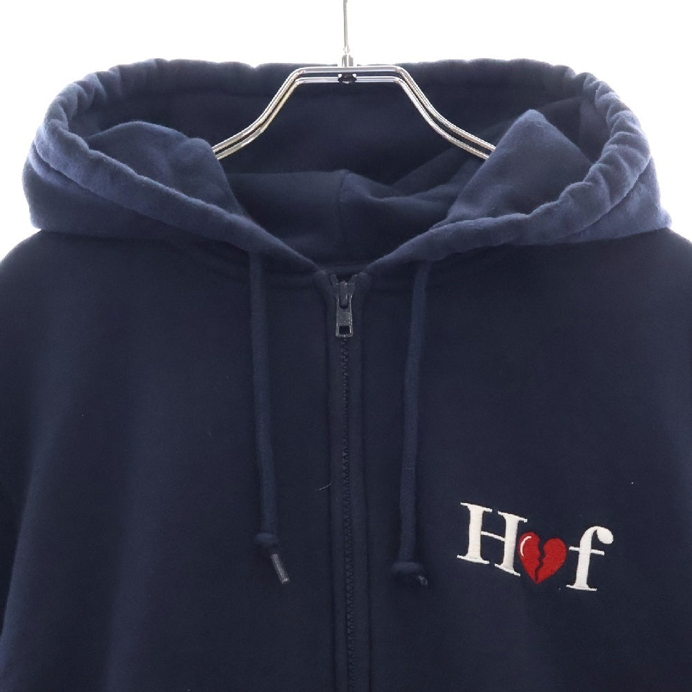 HUF(ハフ) MILTON ZIP-UP HOODIE フロントロゴ刺繍 ジップアップパーカー フーディー ネイビー