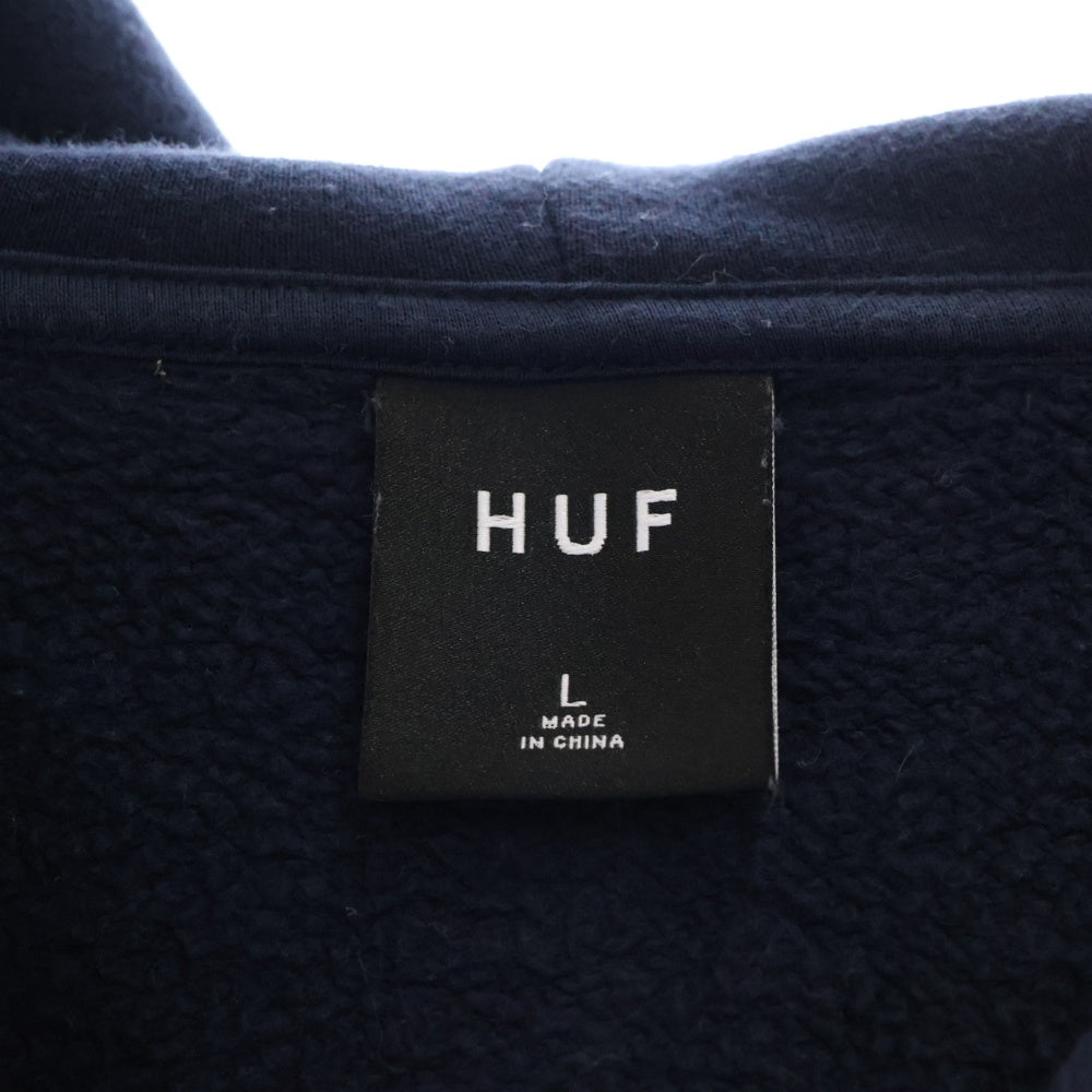 HUF(ハフ) MILTON ZIP-UP HOODIE フロントロゴ刺繍 ジップアップパーカー フーディー ネイビー